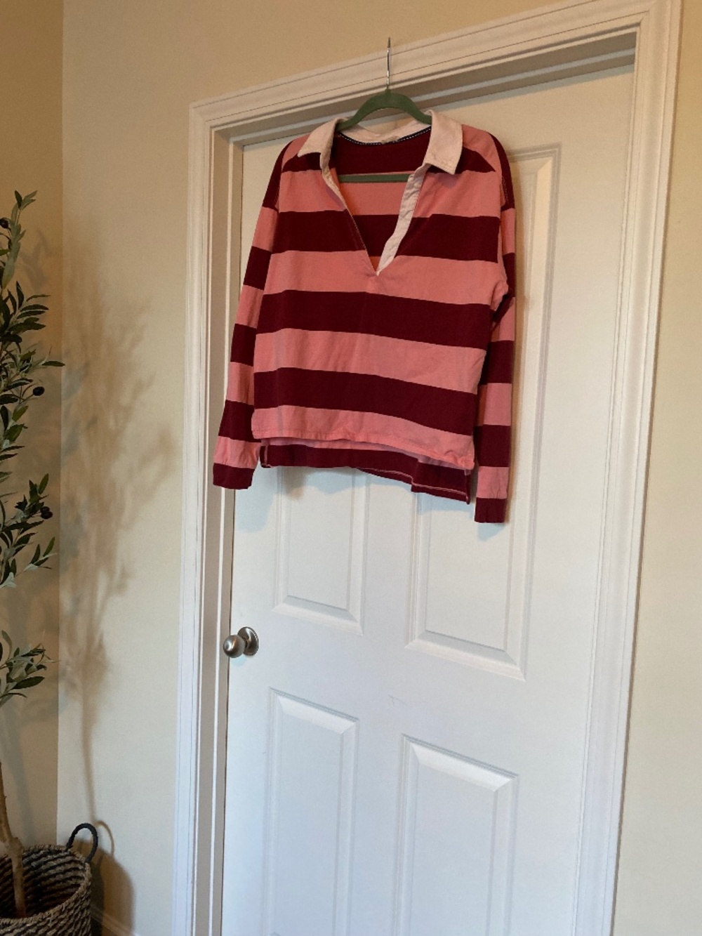 Red and pink striped long sleeved shirt size small